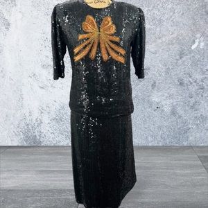 B. Altman Viintage Two Piece Pure Silk Sequined Skirt‎ Suit